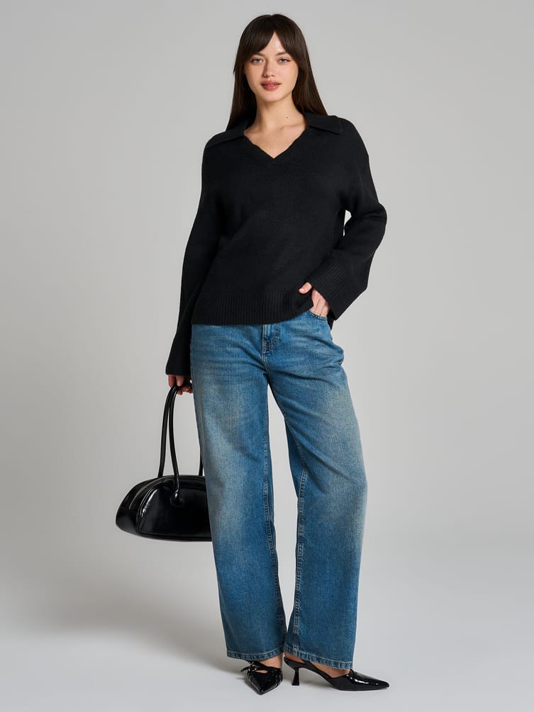 Вязаный пуловер с воротником