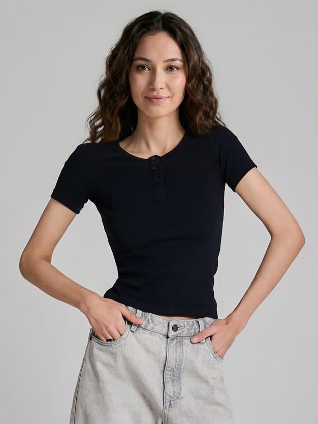 Футболка приталенная на пуговицах