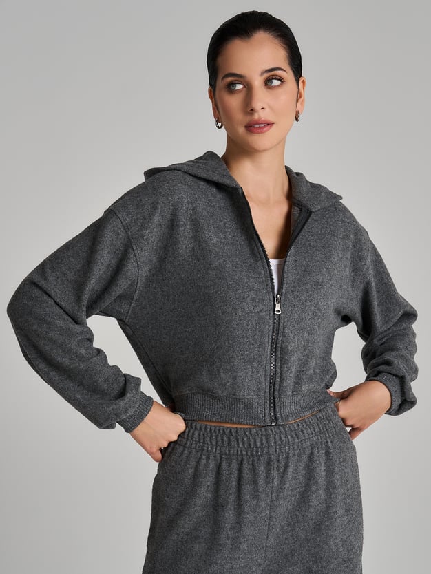 Трикотажное зип худи с начесом