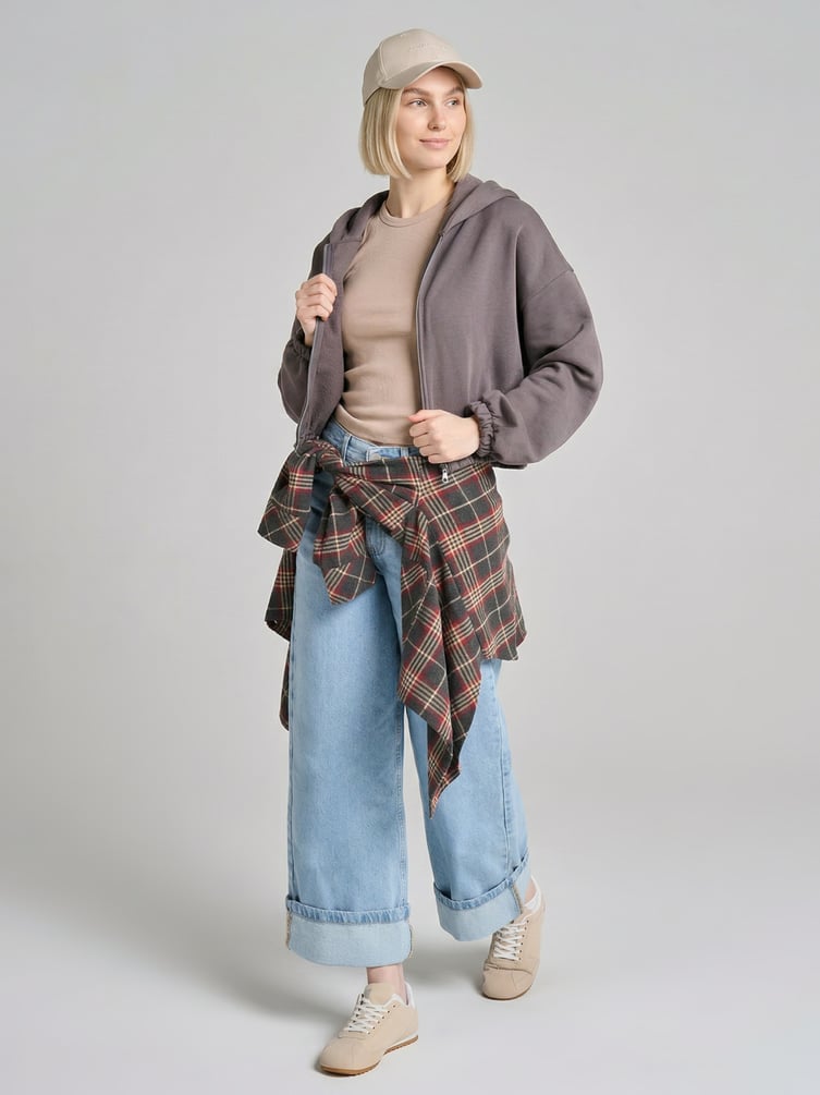 Джинсы широкие с подворотами