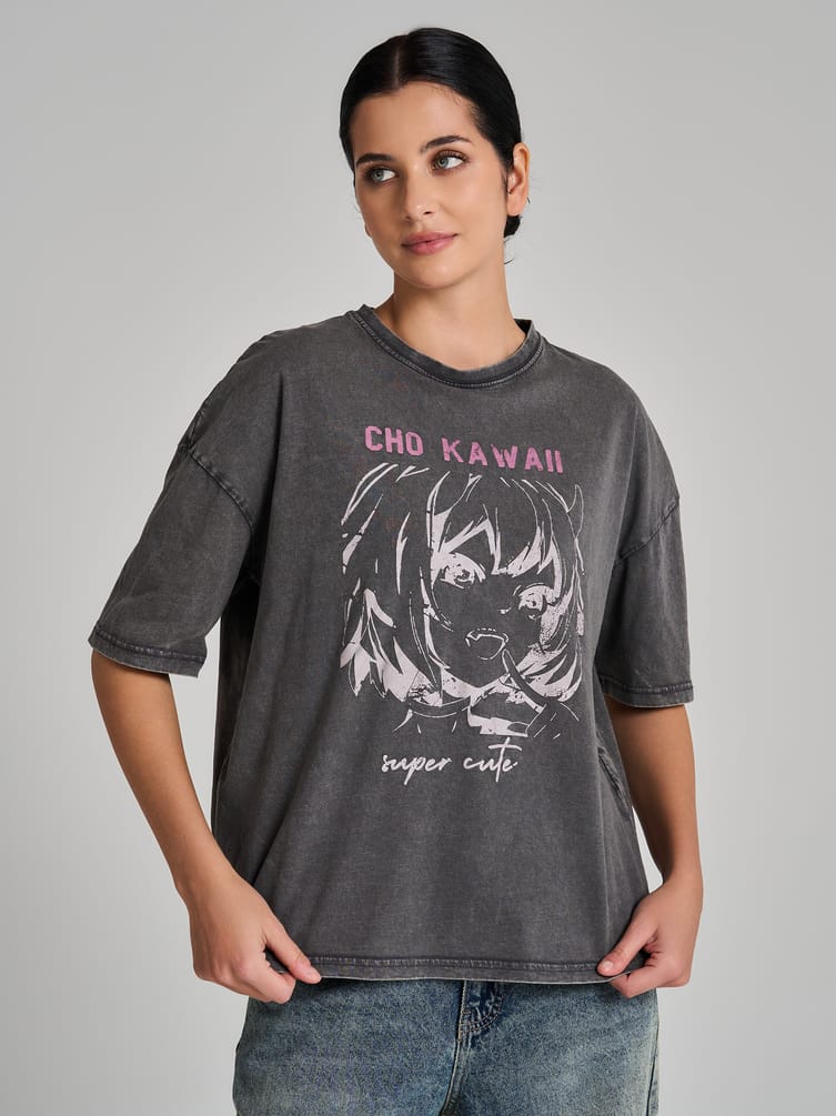 Хлопковая футболка оверсайз варенка с принтом аниме