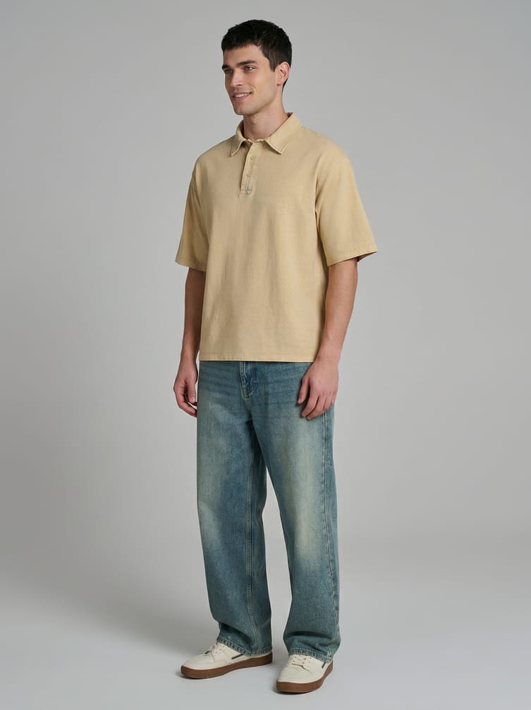 Футболка-поло оверсайз с вареным эффектом