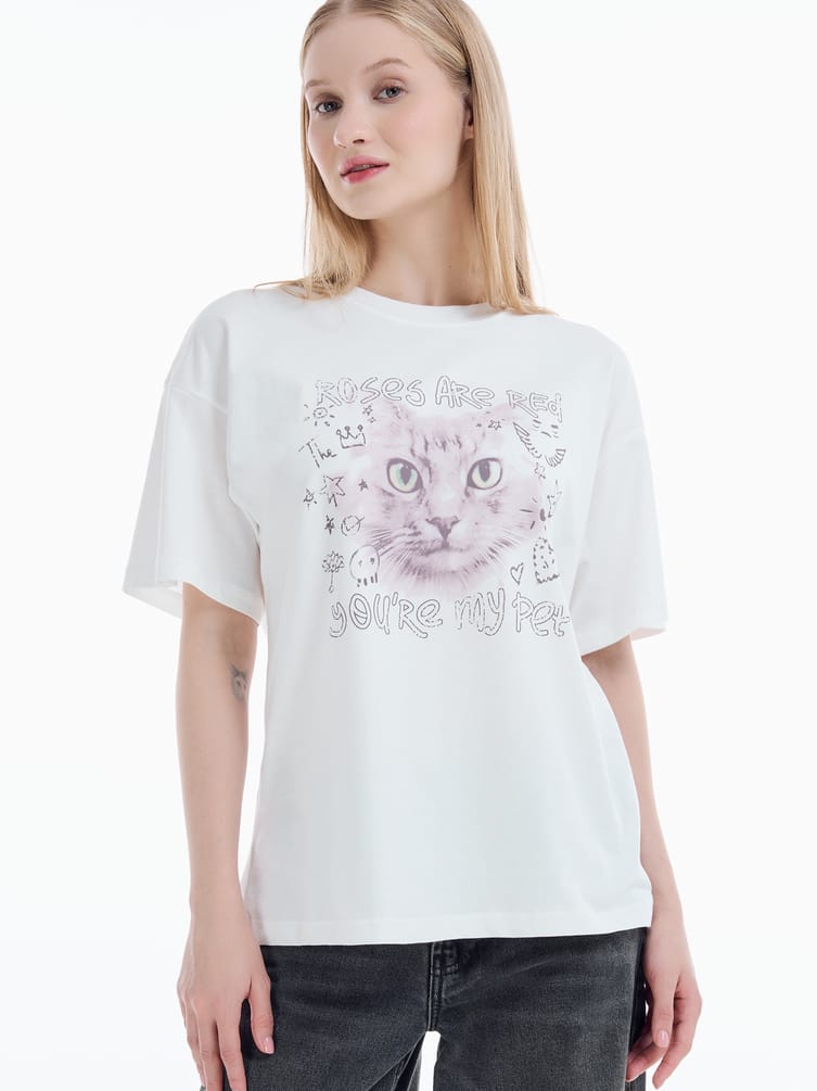 Футболка из хлопка с принтом кошки