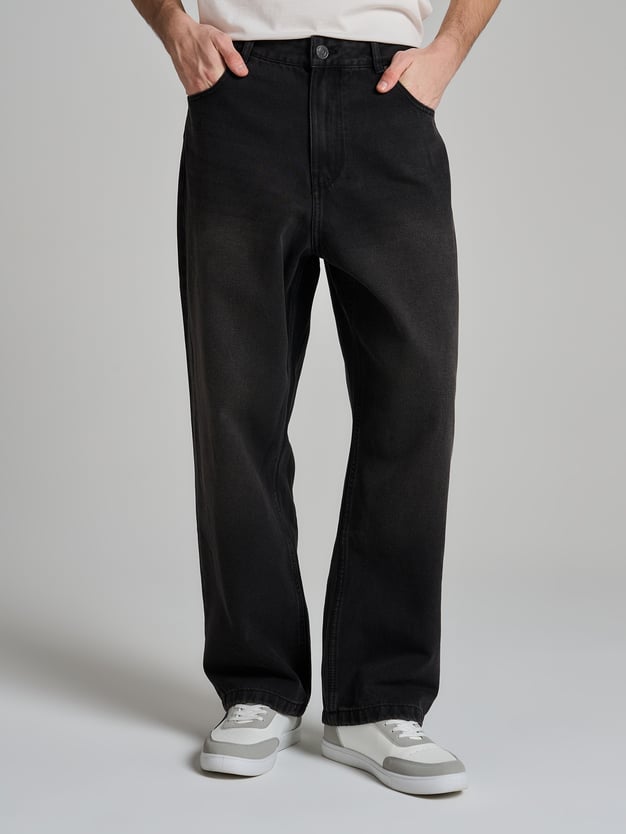 Джинсы багги широкие с вареный эффектом