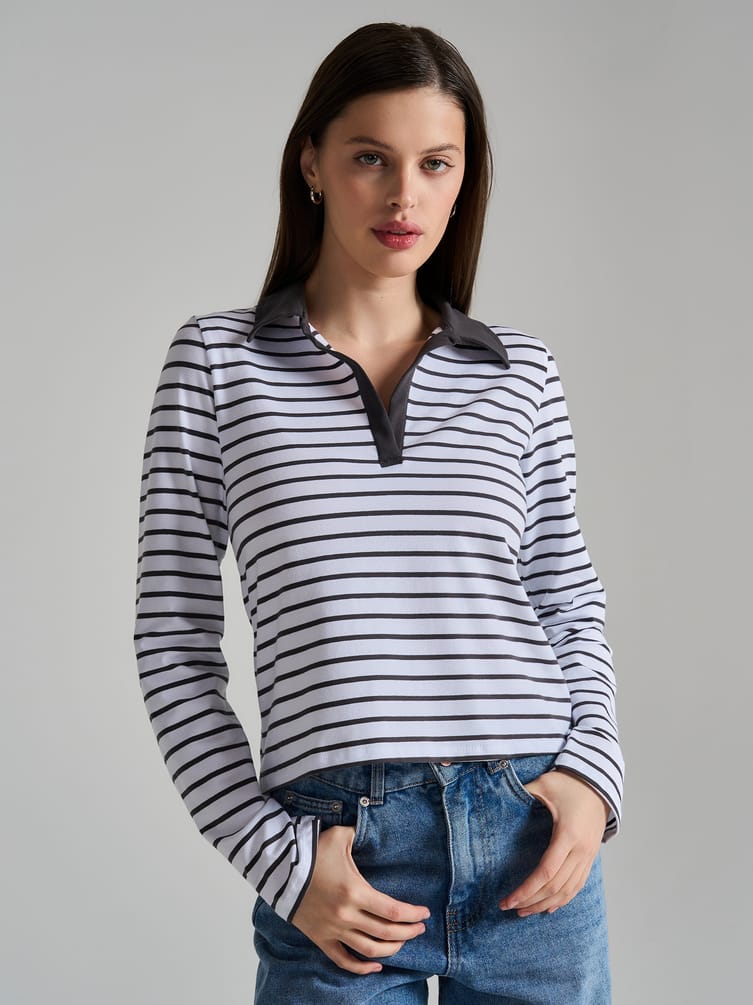 Поло-рубашка полосатая с длинным рукавом