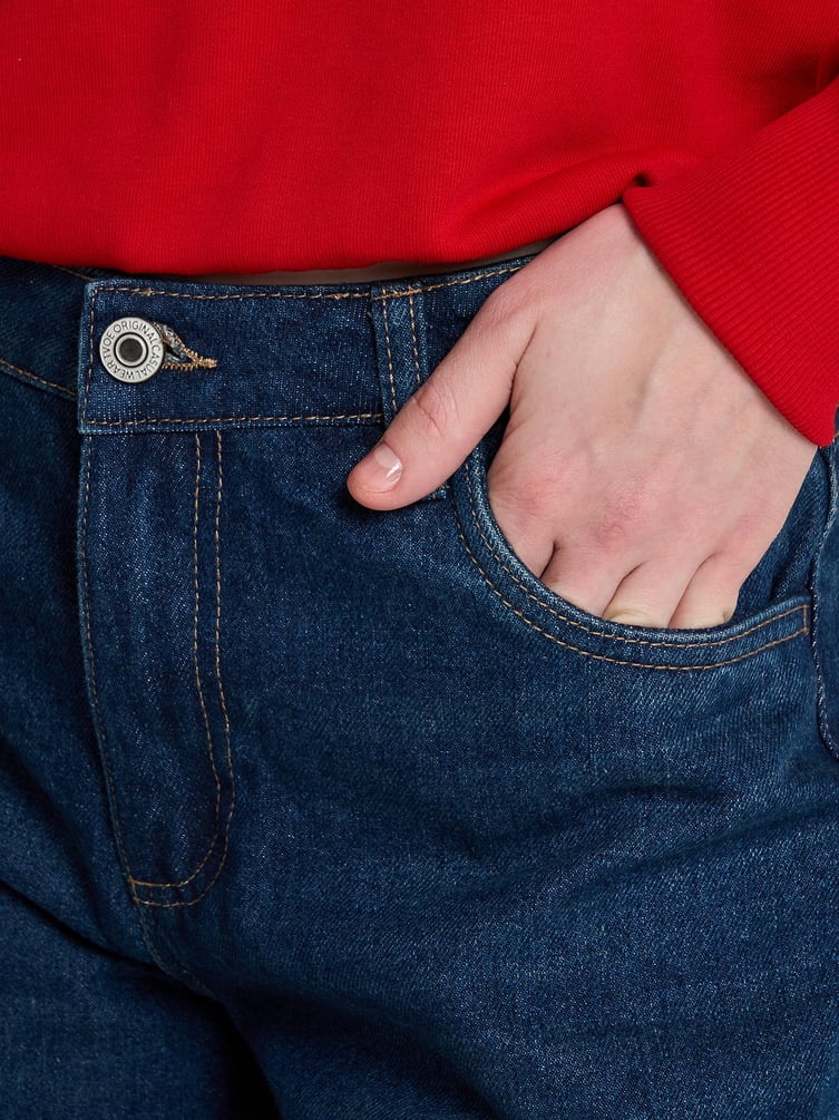 Джинсы багги с вышивкой дракона