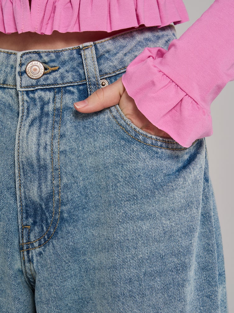 Джинсы широкие с завышенной талией