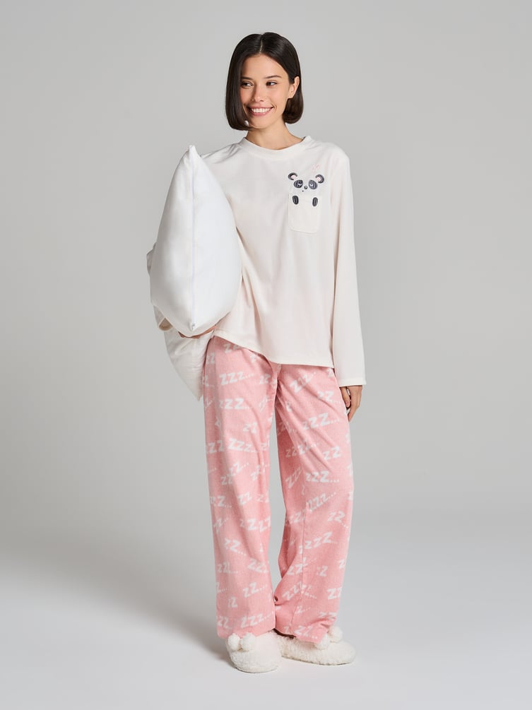 Пижама теплая с нашивкой панды и брюками
