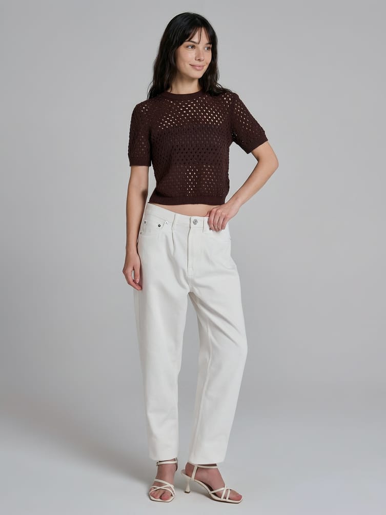 Джемпер ажурный вязаный с коротким рукавом