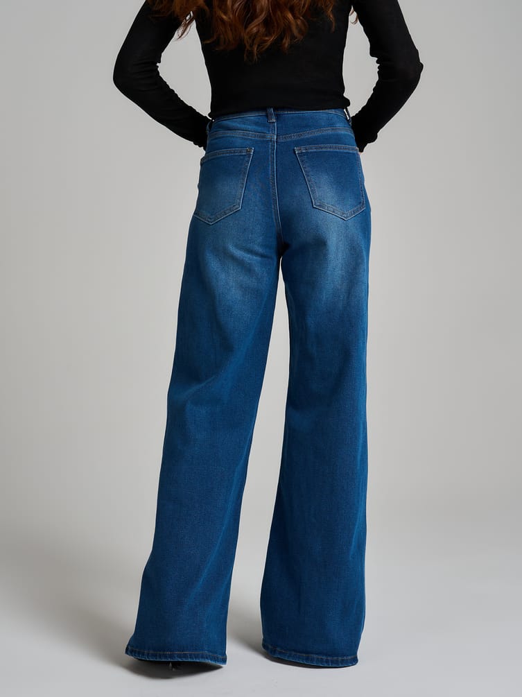 Джинсы широкие с завышенной талией