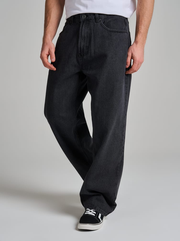 Джинсы багги широкие с вареный эффектом