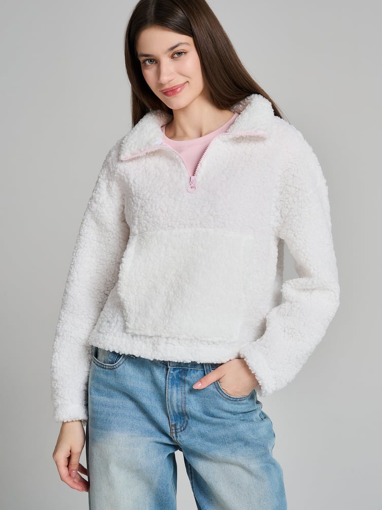 Свитшот меховой с полузамком молнией