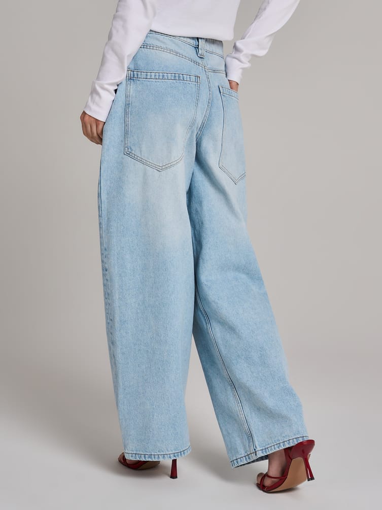 Джинсы багги широкие с вареным эффектом