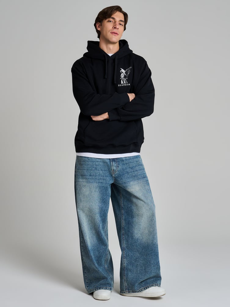 Утепленное худи оверсайз с принтом на спине и начесом