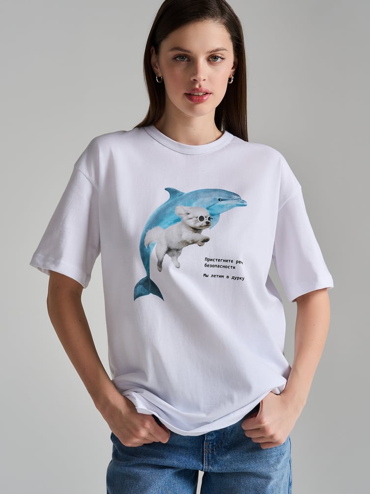 Футболка оверсайз с принтом Мы летим в дурку