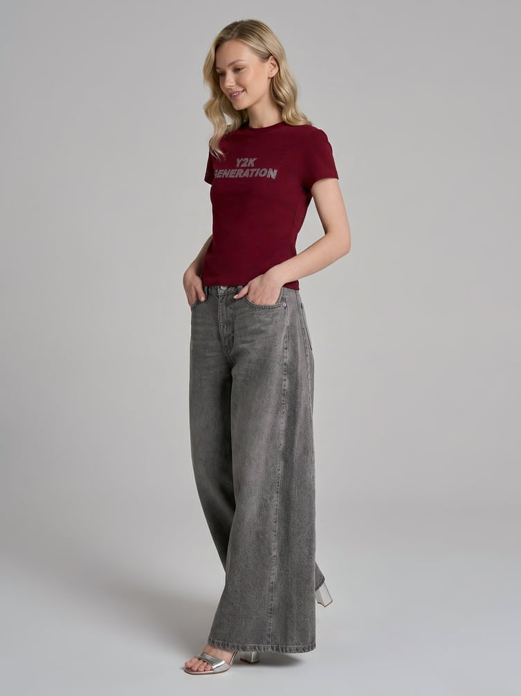 Джинсы широкие с завышенной талией