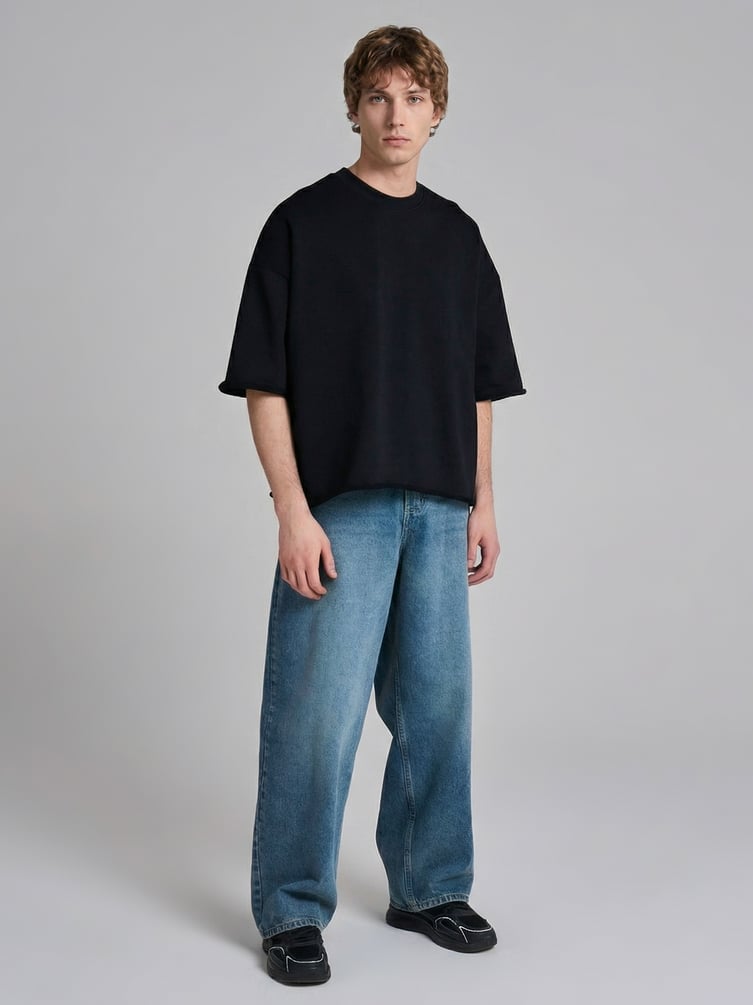 Свитшот оверсайз с коротким рукавом и необработанным краем