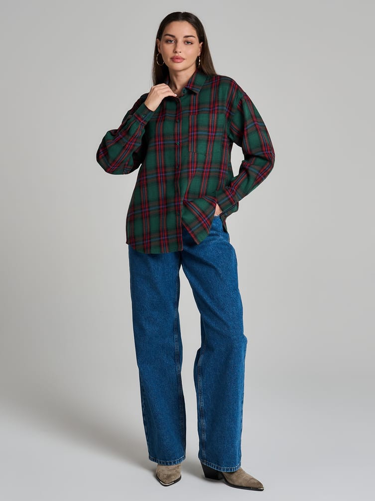 Рубашка осенняя в клетку оверсайз