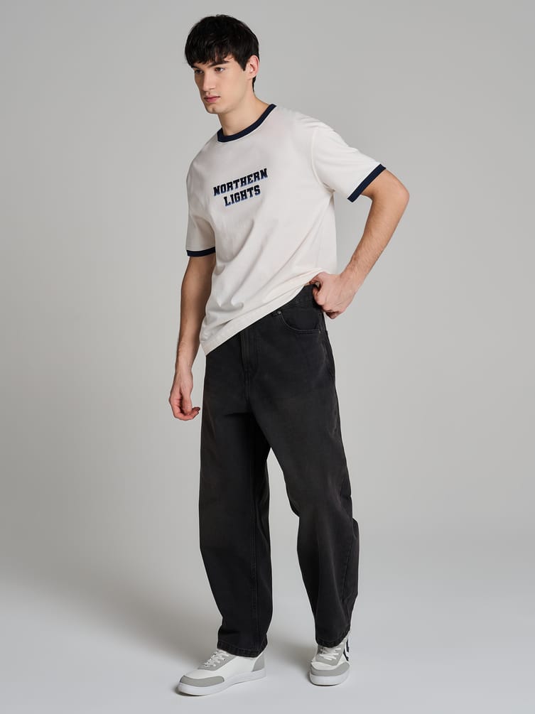 Джинсы багги широкие с вареный эффектом