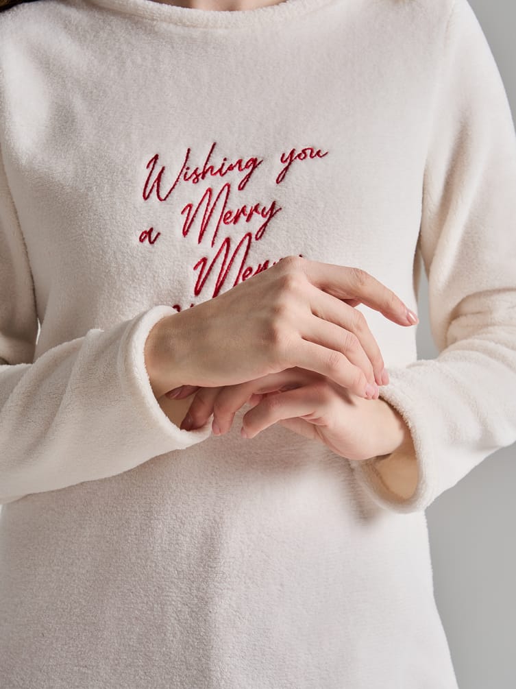 Пижама плюшевая новогодняя с брюками