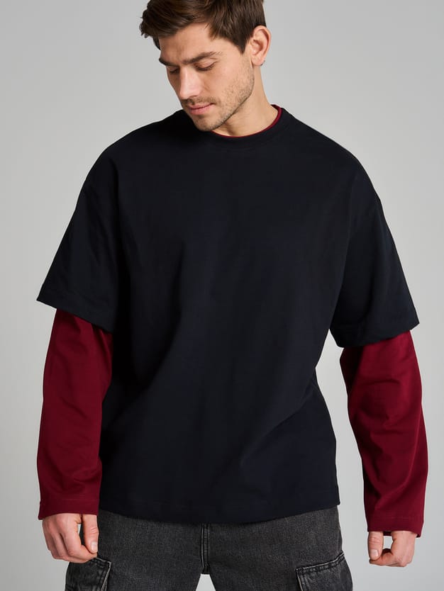 Лонгслив оверсайз с двойным рукавом