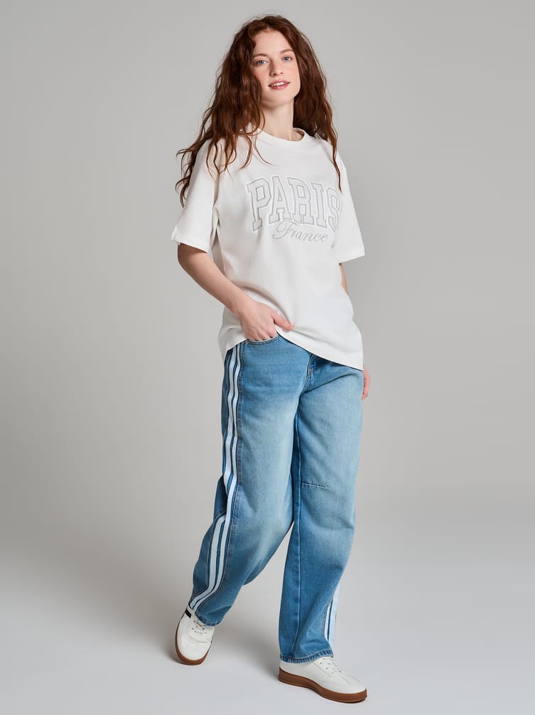 Джинсы широкие Balloon с лампасами