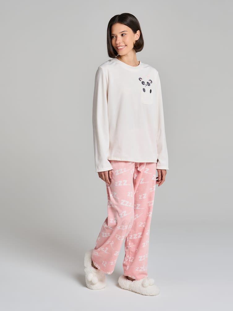 Пижама теплая с нашивкой панды и брюками