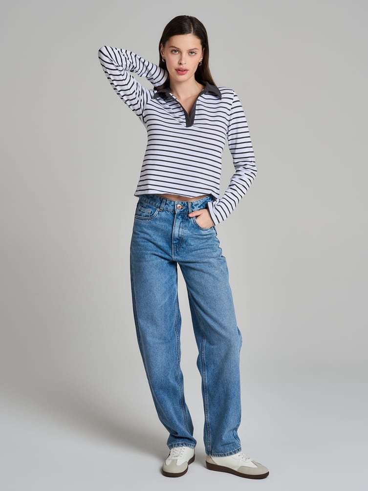 Поло-рубашка полосатая с длинным рукавом