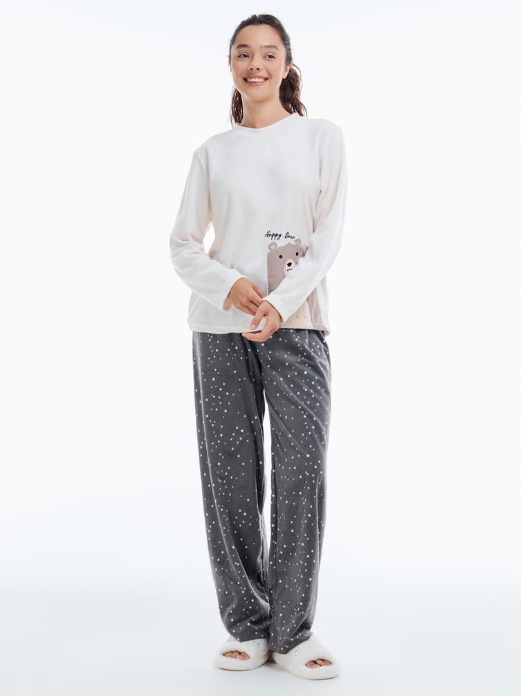 Плюшевая пижама с медведем и брюками