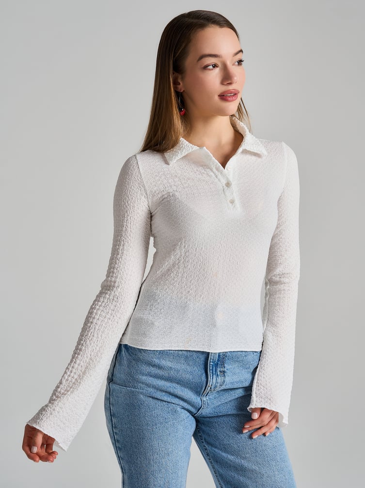 Поло с длинным рукавом их жатого материала