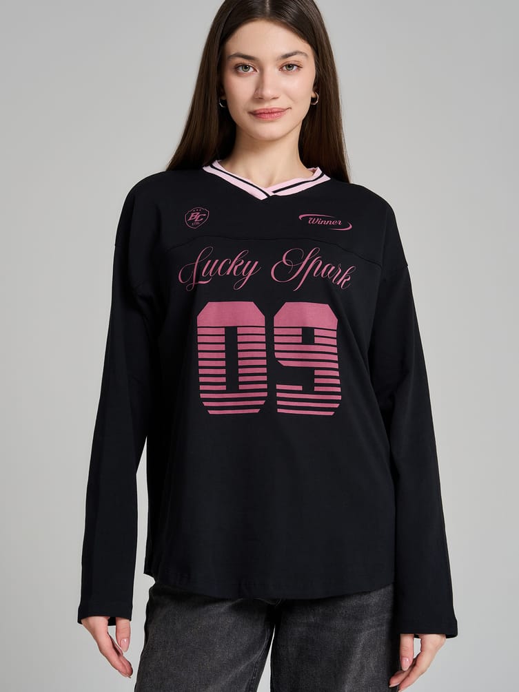 Спортивный лонгслив оверсайз с надписью