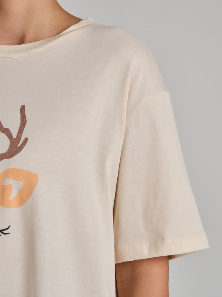 Хлопковая ночная сорочка с принтом оленя