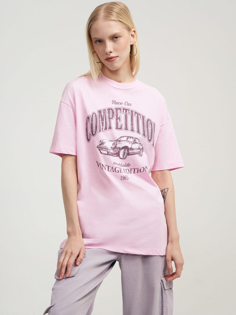 Футболка оверсайз с принтом ретро автомобиля