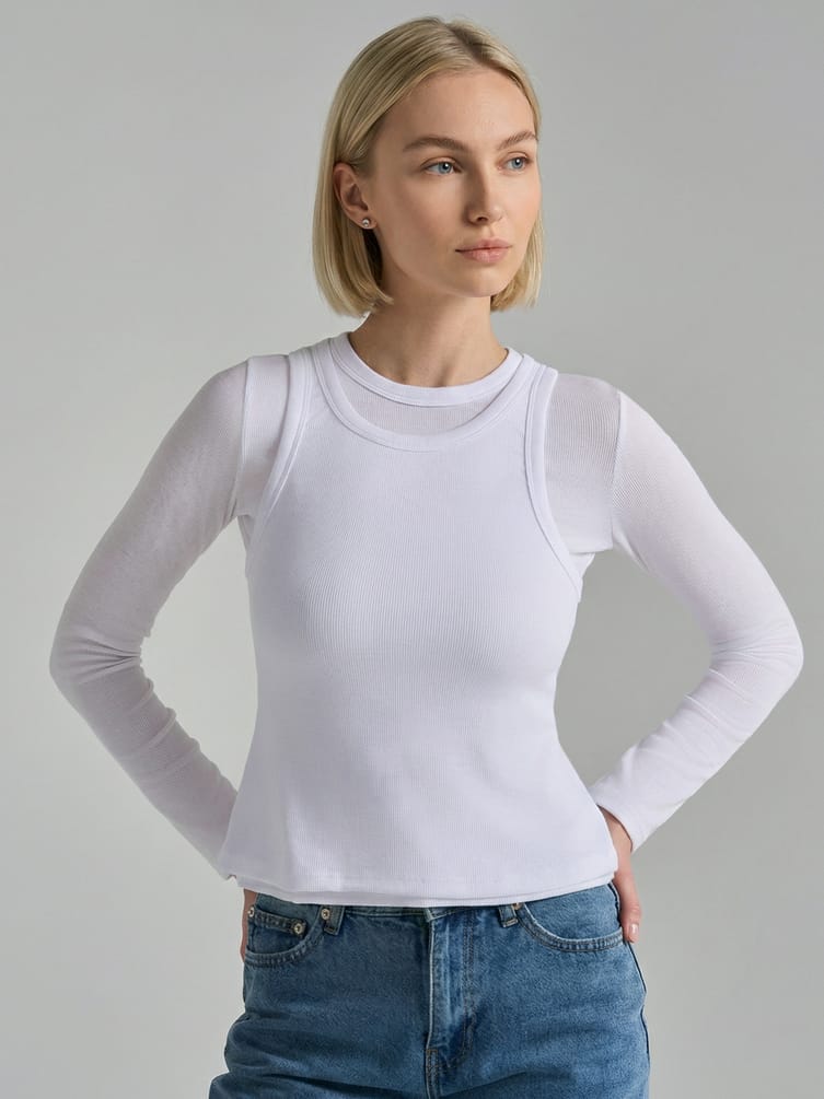 Лонгслив с майкой в рубчик