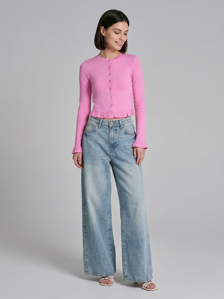 Джинсы широкие с завышенной талией