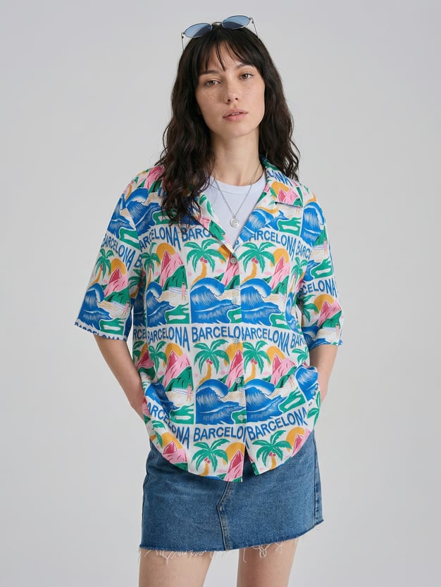 Рубашка гавайская с принтом