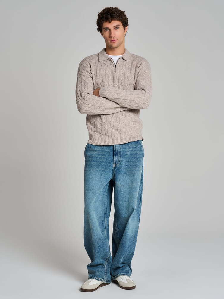 Свитер-поло вязаный с полузамком молния