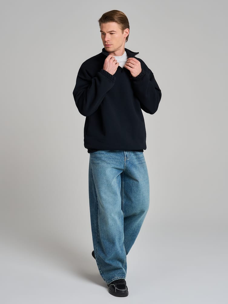 Half zip толстовка с надписью и начёсом