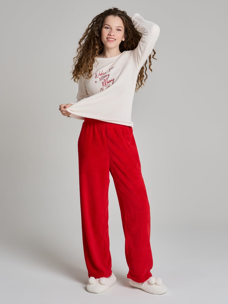 Пижама плюшевая новогодняя с брюками