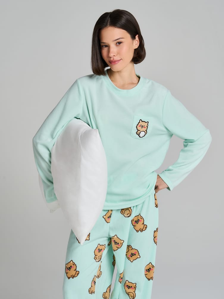 Пижама теплая с нашивкой корги и брюками