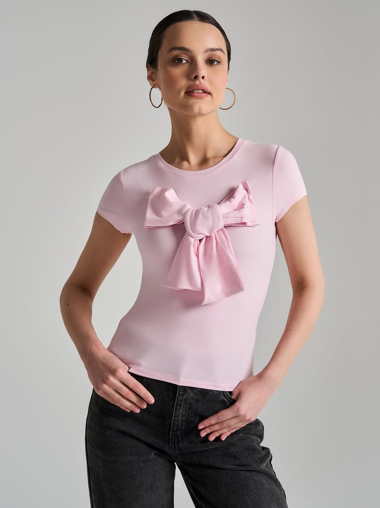 Футболка облегающая с бантом