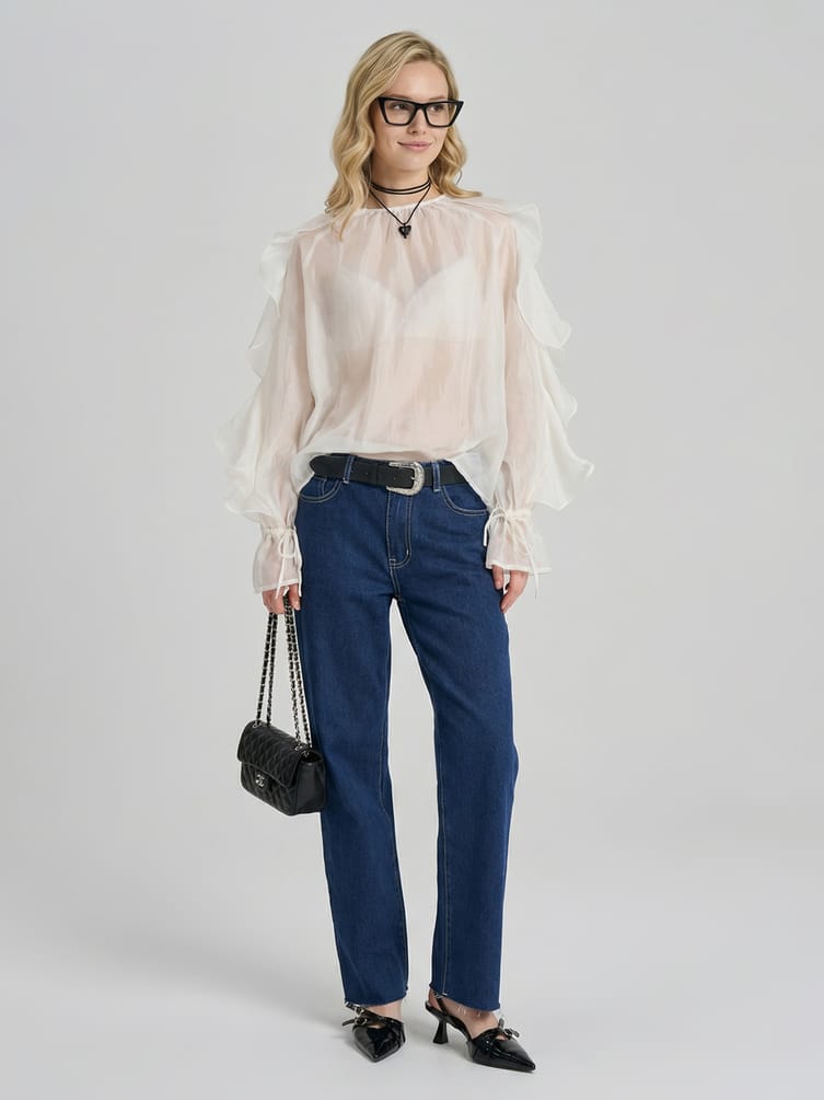 Джинсы прямые с необработанными краями