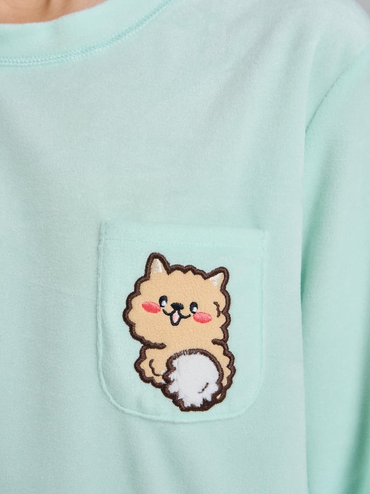 Пижама теплая с нашивкой корги и брюками