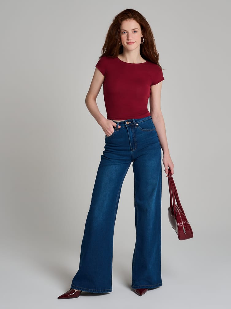 Джинсы широкие с завышенной талией