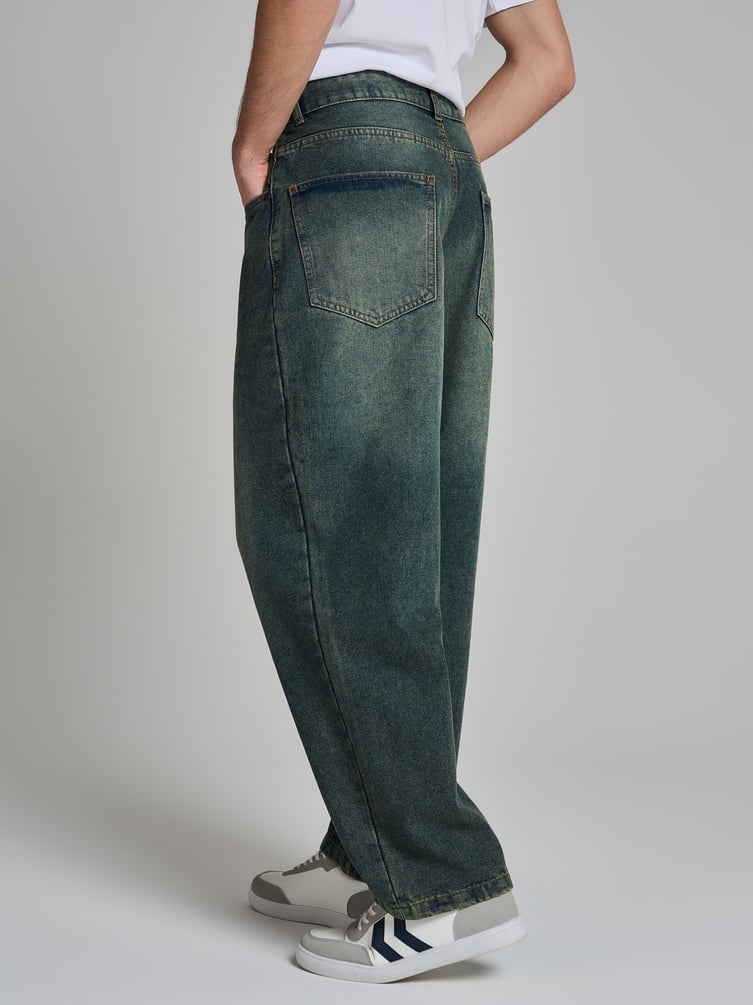 Джинсы багги широкие с вареный эффектом