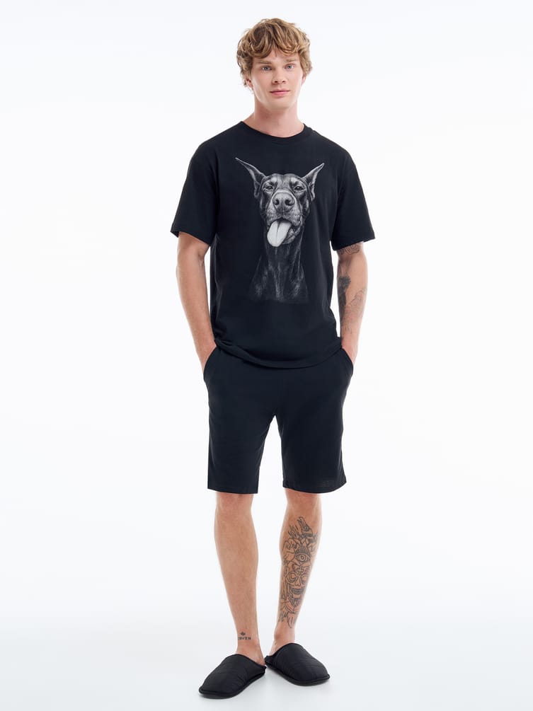 Хлопковая пижама с принтом добермана