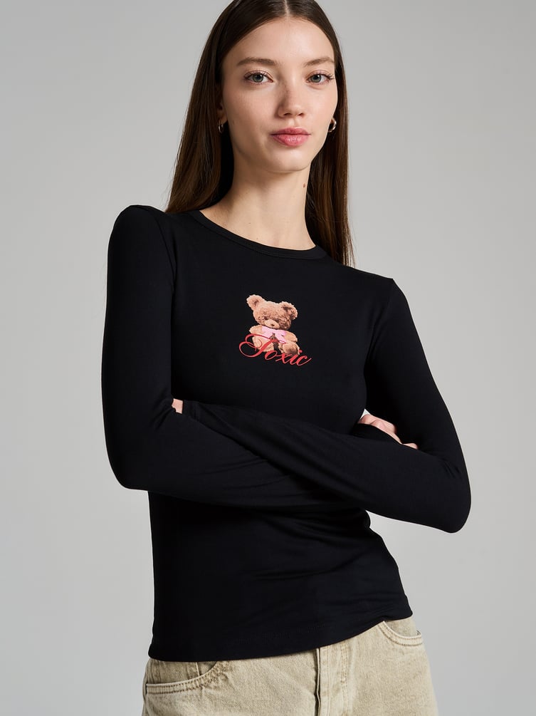 Лонгслив облегающий с принтом