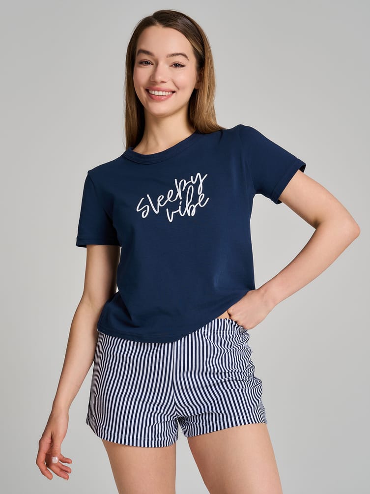 Пижама из хлопка с надписью в полоску