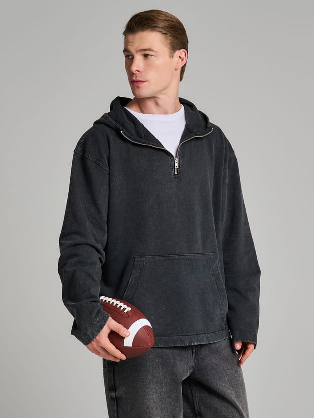 Худи с молнией гранж с вареным эффектом