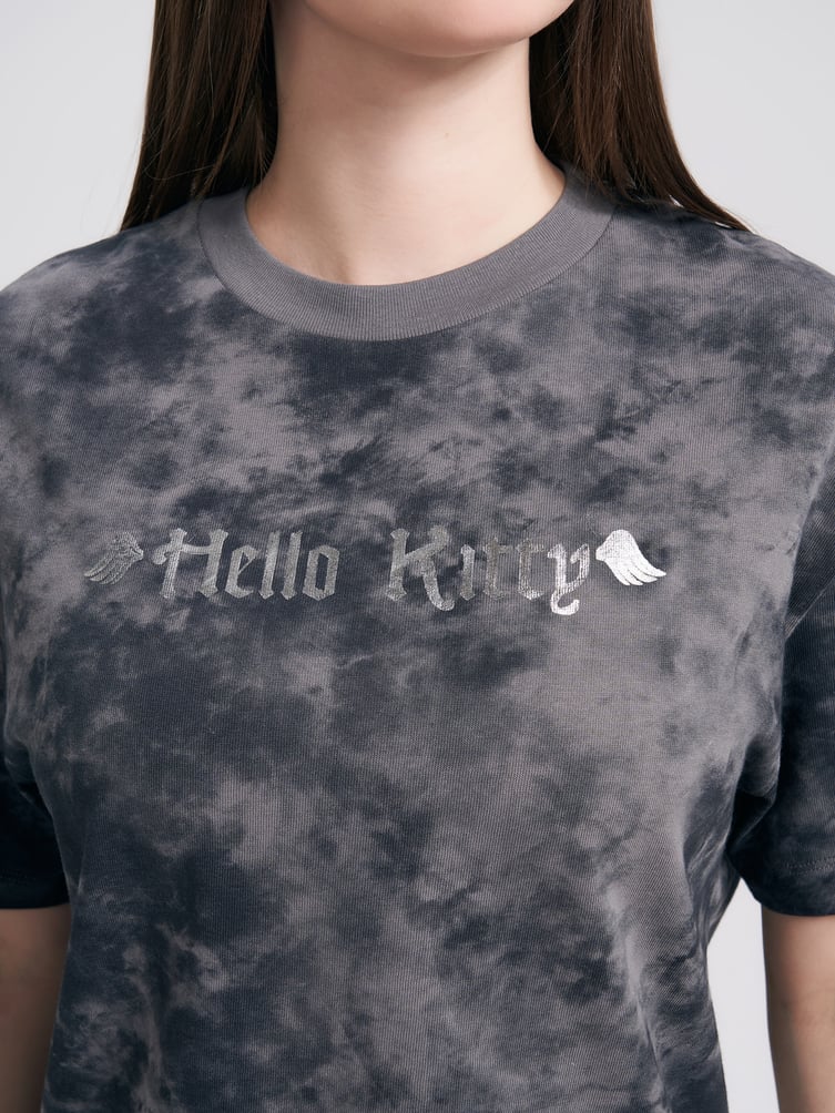 Футболка тай-дай и принтом Hello Kitty